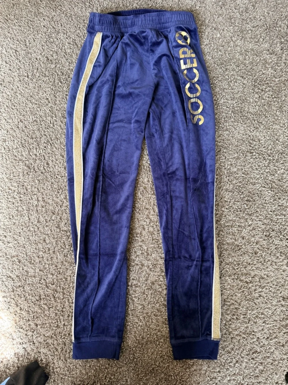 Justice Active Deep Blue Velour Pants with Soccer size 18/20